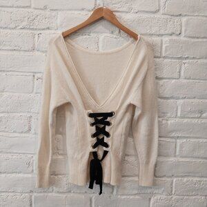 Vintage Victorias Secret Sweater Small Beige Cream Wool Alpaca Blend Velvet Bow.